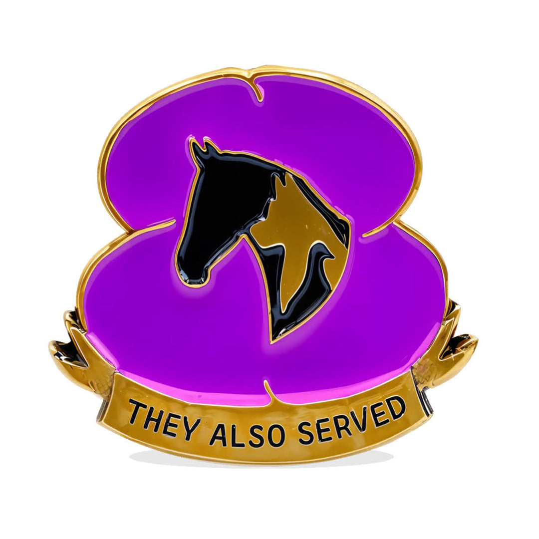 "They Also Served" War Horse Purple Poppy Enamel Brooch - Purple - image 0