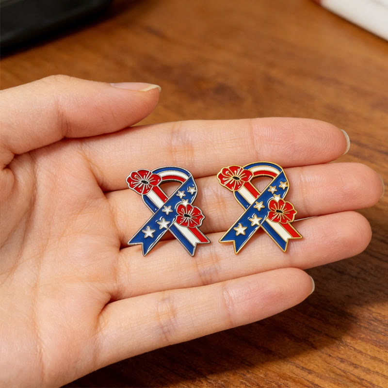 Patriotic Ribbon American Flag Poppy Enamel Brooch - image 3