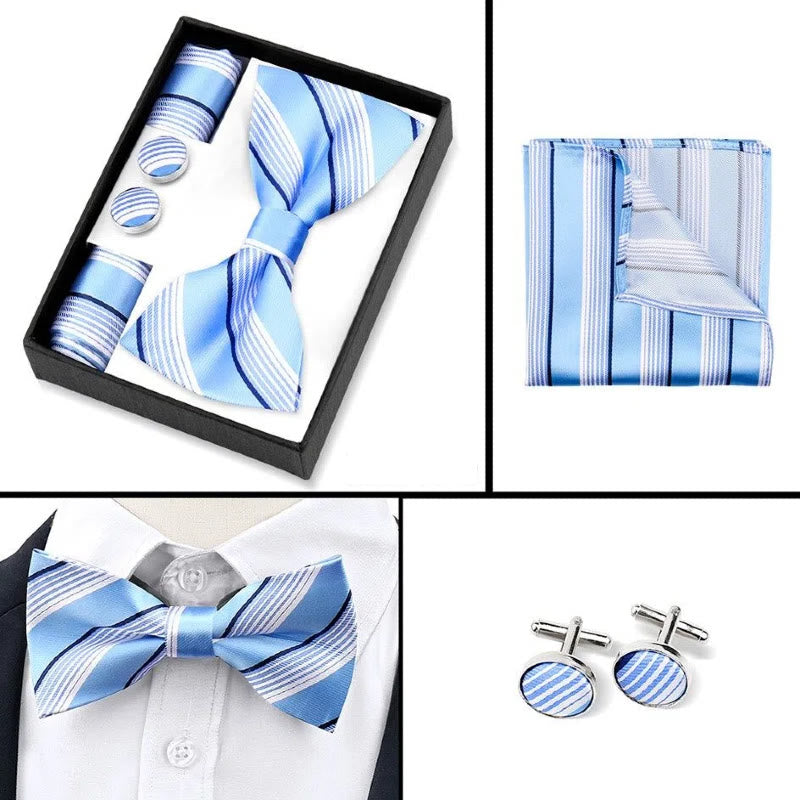 3Pcs Men's Paisley Pattern Bow Tie Cufflink And Pocket Square Set - image 2