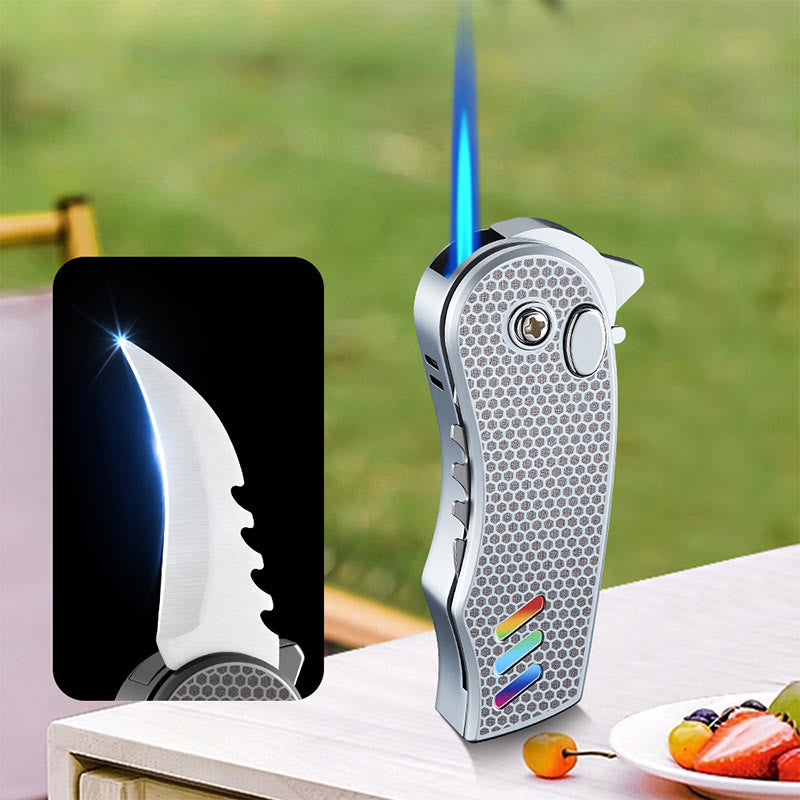 2-in-1 EDC-Tool Folding Knife Alloy Butane Lighter - Silver - image 5