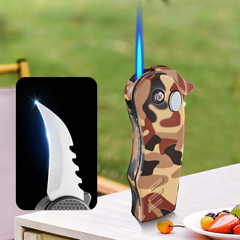 2-in-1 EDC-Tool Folding Knife Alloy Butane Lighter - Brown - image 9