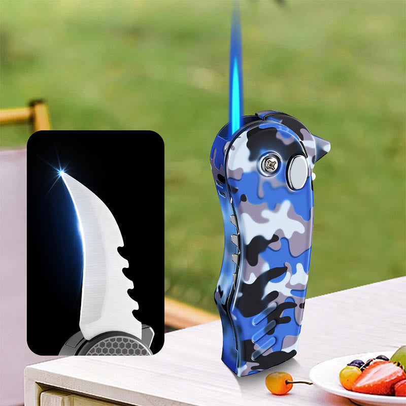 2-in-1 EDC-Tool Folding Knife Alloy Butane Lighter - Blue - image 8