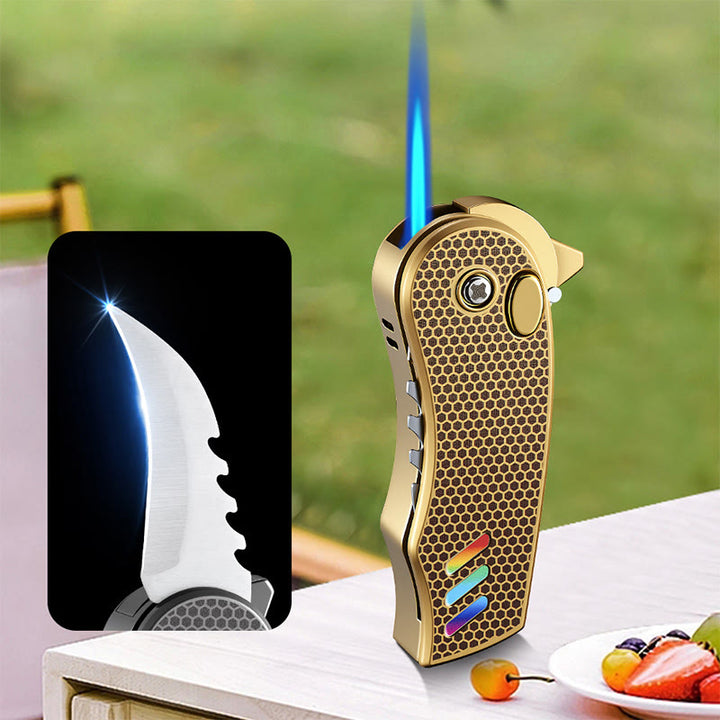 2-in-1 EDC-Tool Folding Knife Alloy Butane Lighter - Golden - image 6