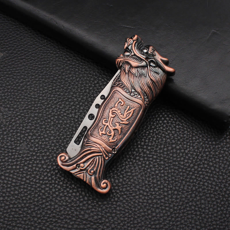 Antique Dragon Head Relief Windproof Butane Lighter - Copper - image 1