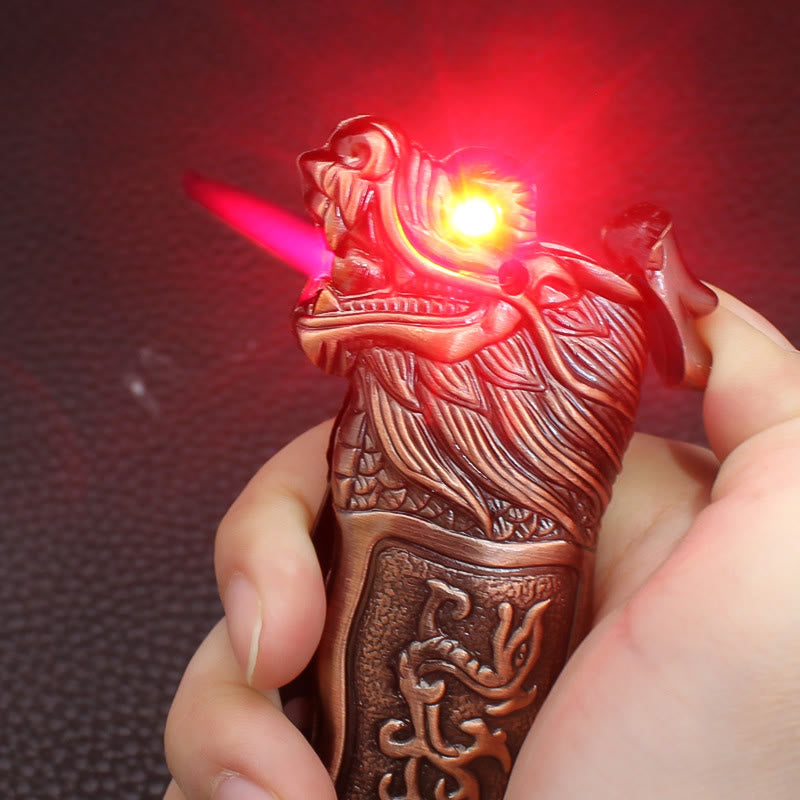 Antique Dragon Head Relief Windproof Butane Lighter - image 2