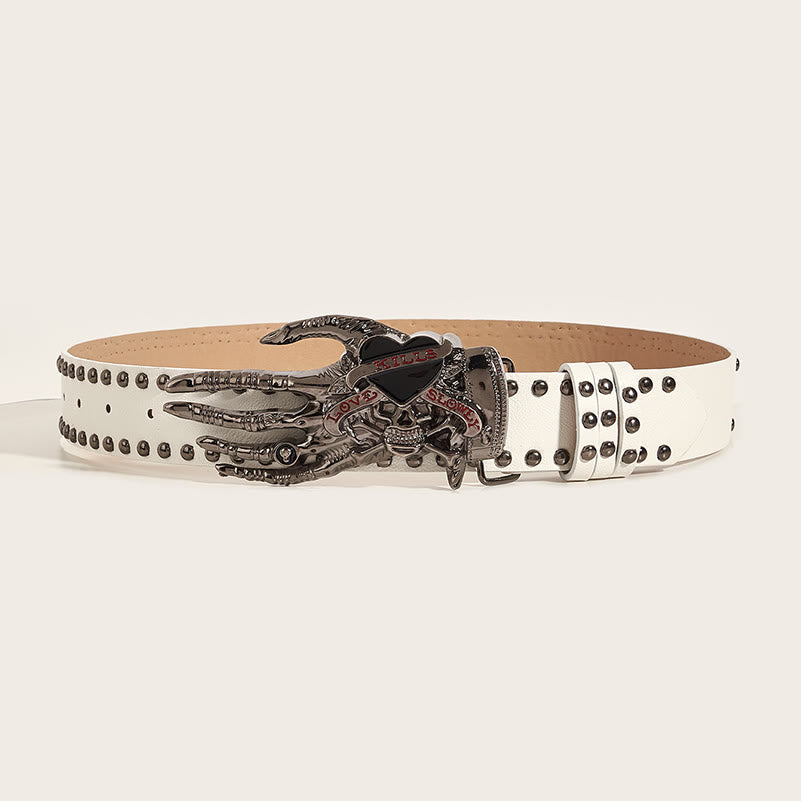 Gothic Skeleton Claw & Skull Studded Leather Belt - image 6