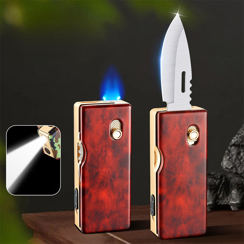 2-in-1 Golden Horse Relief Lighting Folding Knife Lighter - Red - image 7