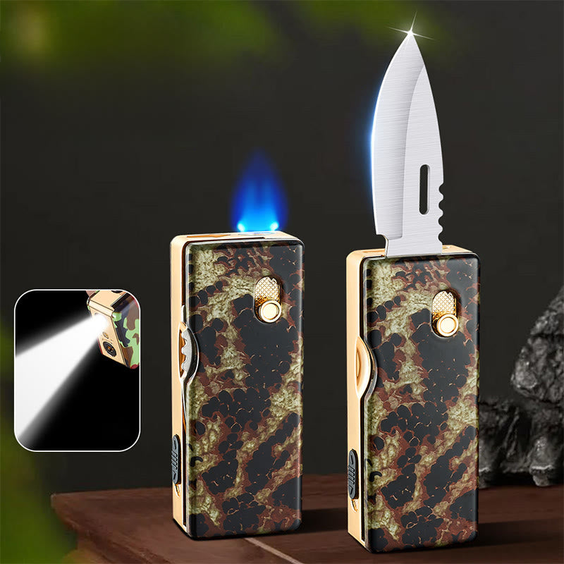 2-in-1 Golden Horse Relief Lighting Folding Knife Lighter - Snakeskin - image 1