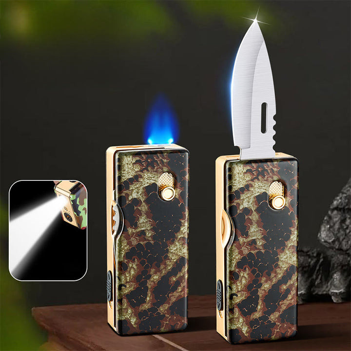 2-in-1 Golden Horse Relief Lighting Folding Knife Lighter - Snakeskin - image 1