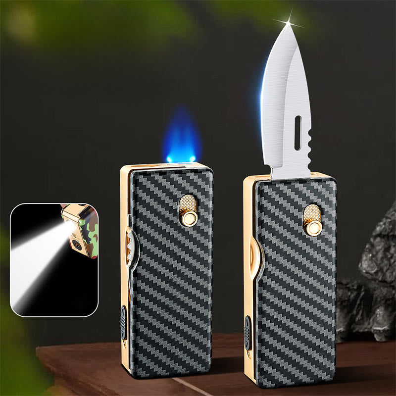 2-in-1 Golden Horse Relief Lighting Folding Knife Lighter - Carbon Fiber - image 3
