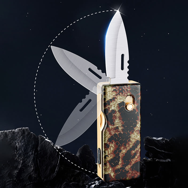 2-in-1 Golden Horse Relief Lighting Folding Knife Lighter - image 2