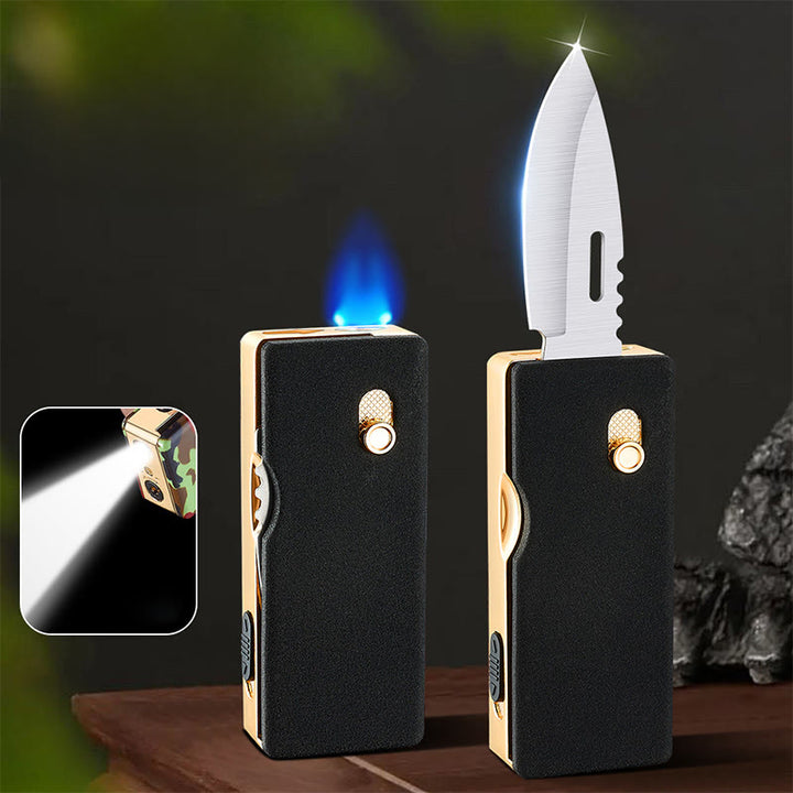 2-in-1 Golden Horse Relief Lighting Folding Knife Lighter - Black - image 6