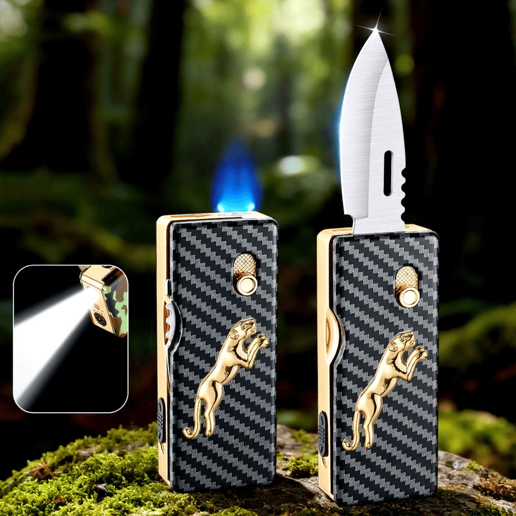 2-in-1 Golden Horse Relief Lighting Folding Knife Lighter - image 2