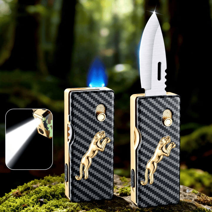 2-in-1 Golden Horse Relief Lighting Folding Knife Lighter - image 2