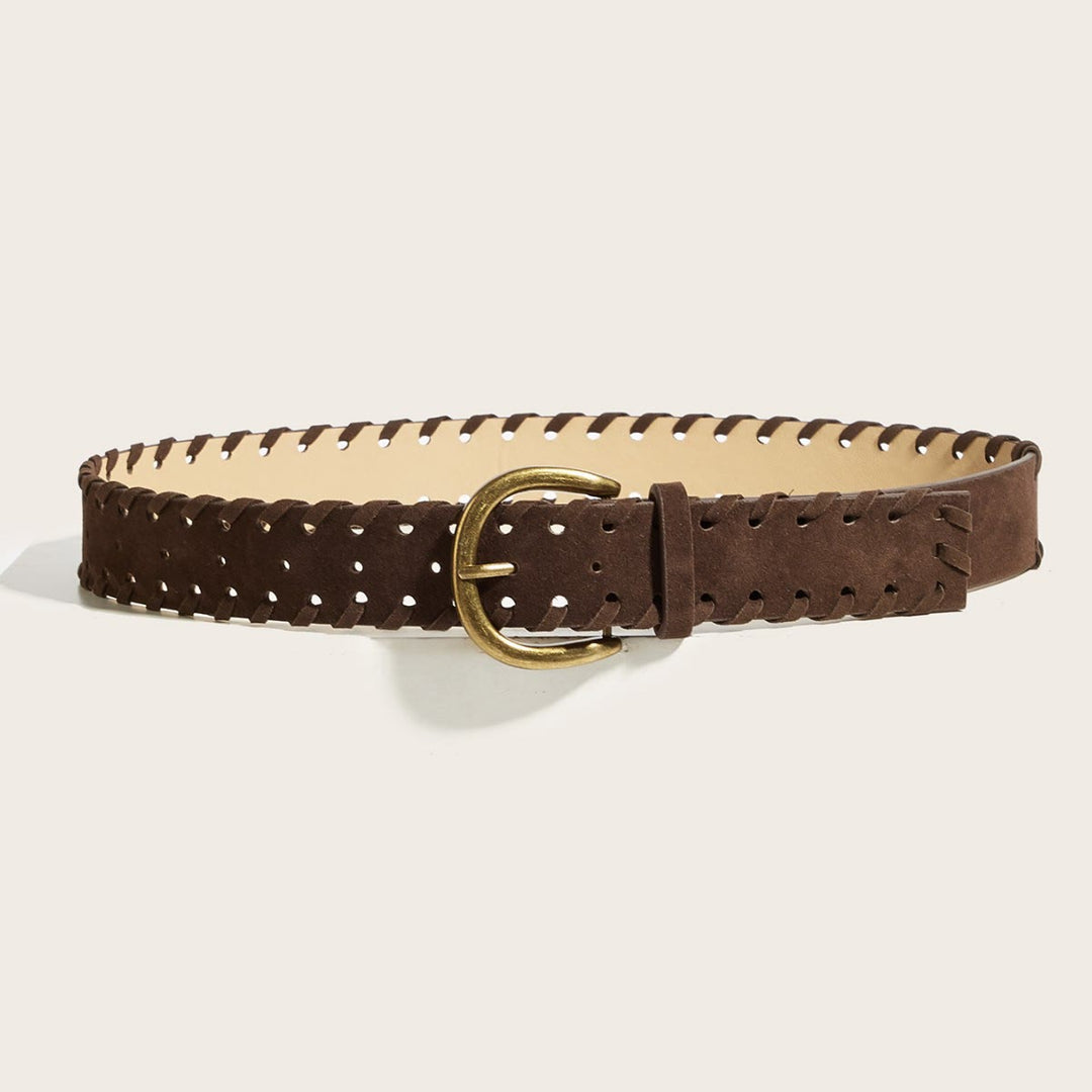 Men's Vintage Brass Pin Buckle Brown Leather Belt - image 2