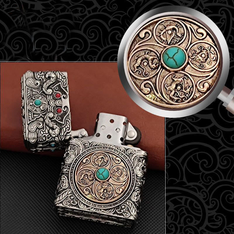 Whole Body Carved Texture Turquoise Kerosene Lighter - image 1