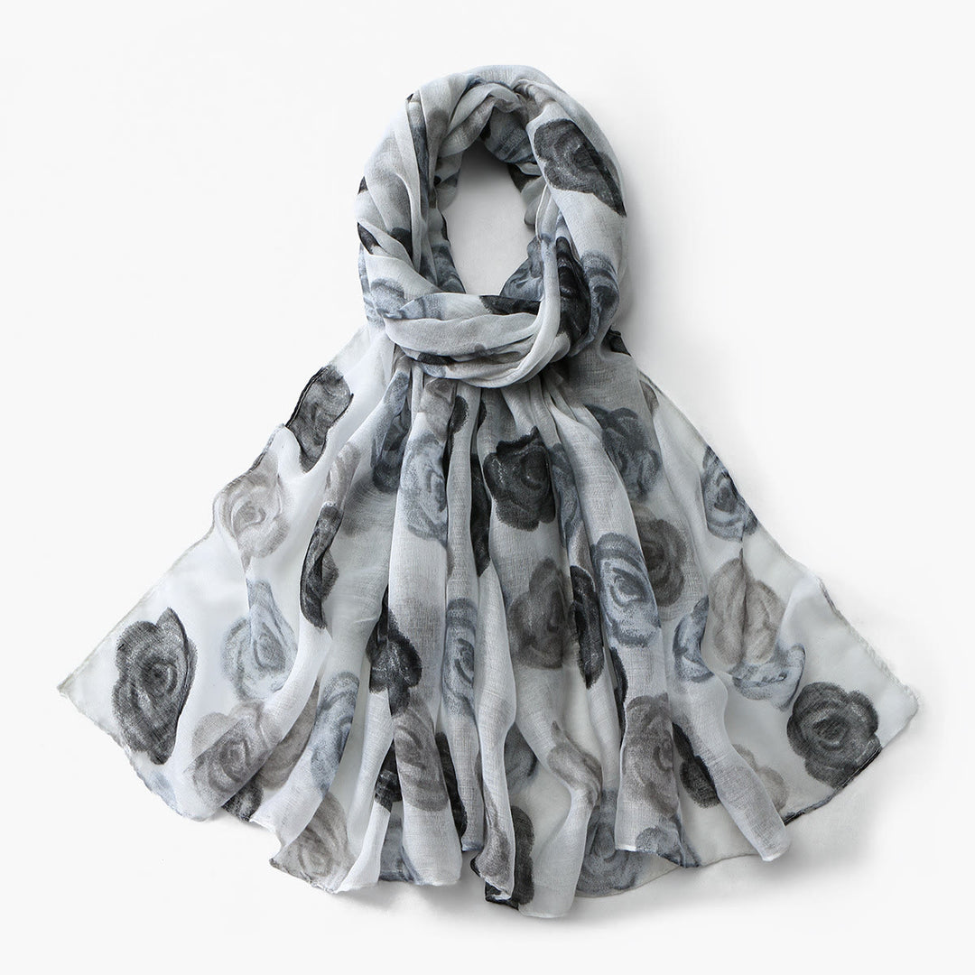 Women's Floral Print Summer Sunscreen Shawl Scarf - Black - image 0