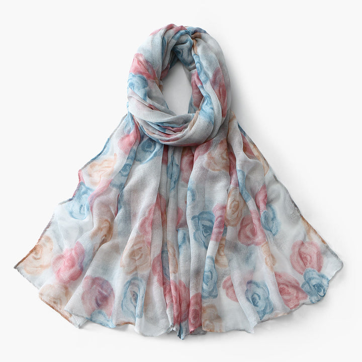 Women's Floral Print Summer Sunscreen Shawl Scarf - Blue - image 2