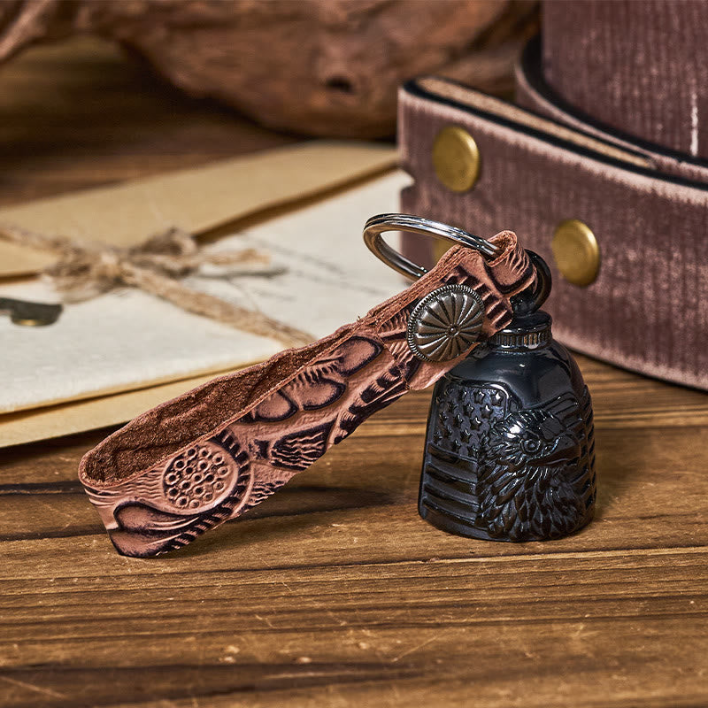 Vintage Motorcycle Eagle Bell Embossed Leather Keychain - Style #2 - image 3