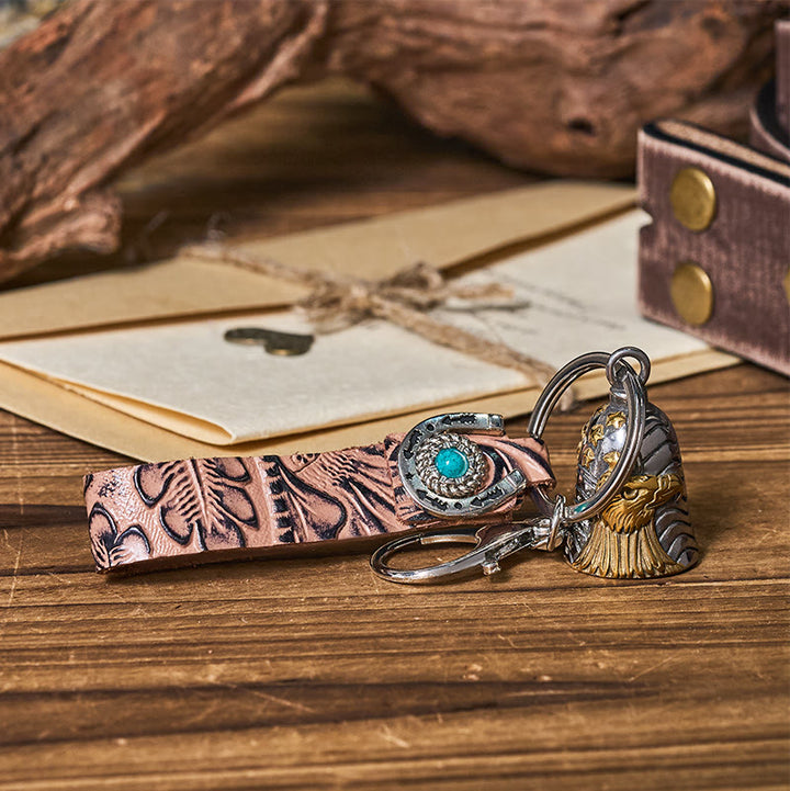 Vintage Motorcycle Eagle Bell Embossed Leather Keychain - Style #3 - image 5