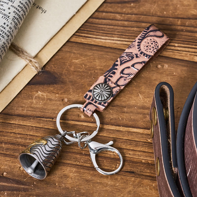 Vintage Motorcycle Eagle Bell Embossed Leather Keychain - image 6