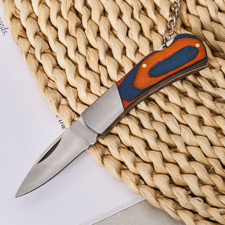 Wood Grain Folding Knife Silver Horse & Cowboy Hat Keychain - image 2