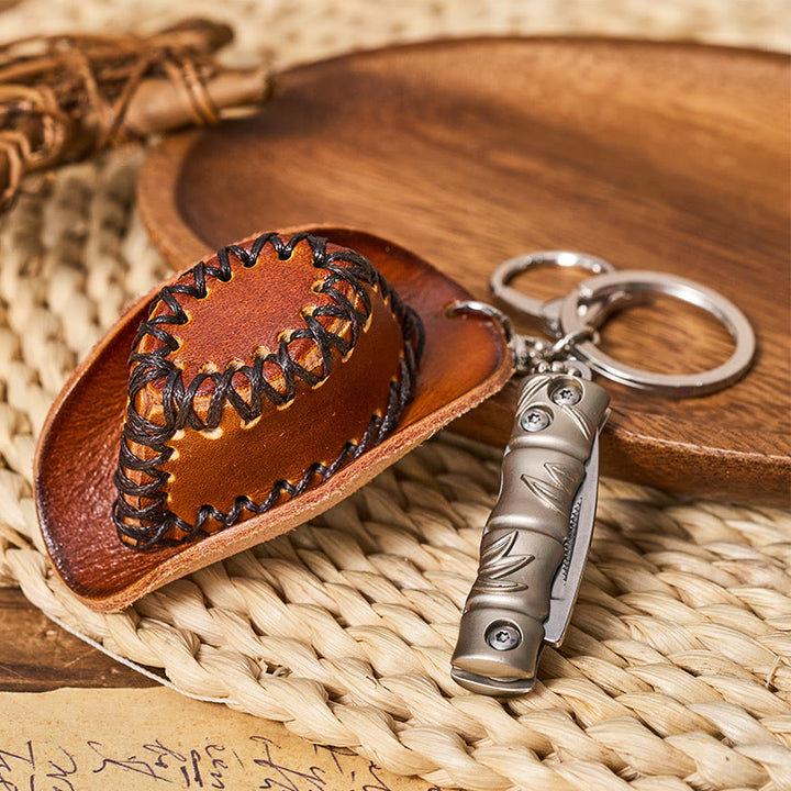 Western Silver Folding Knife Cowboy Hat Pendant Keychain - image 5