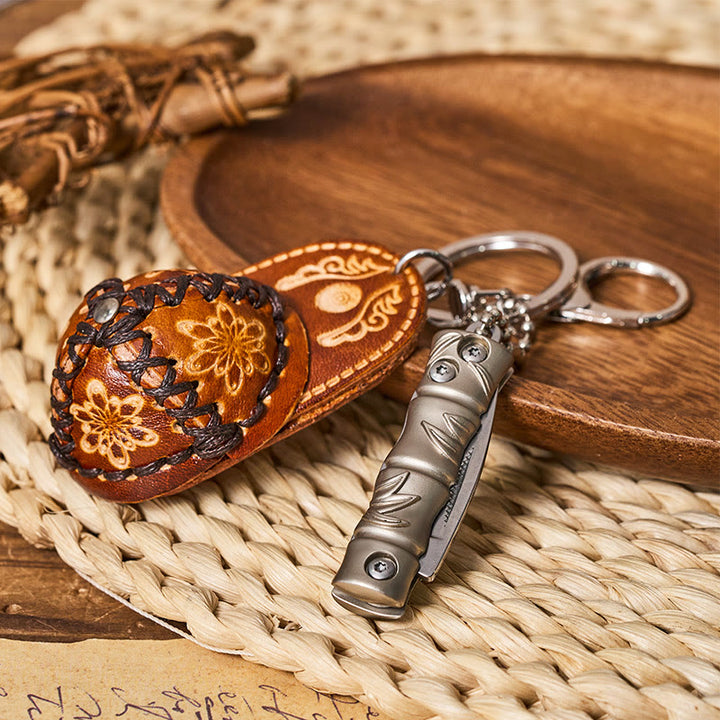 Western Silver Folding Knife Cowboy Hat Pendant Keychain - image 7