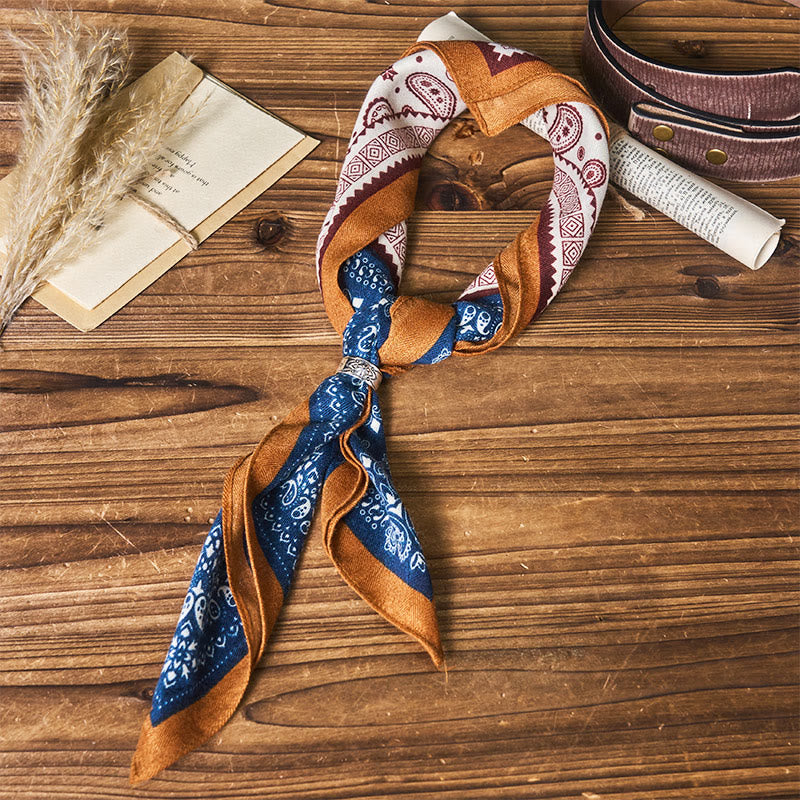 Retro Contrasting Cashew Patterned Pocket Square With Flower Buckle - Style #1 - image 0