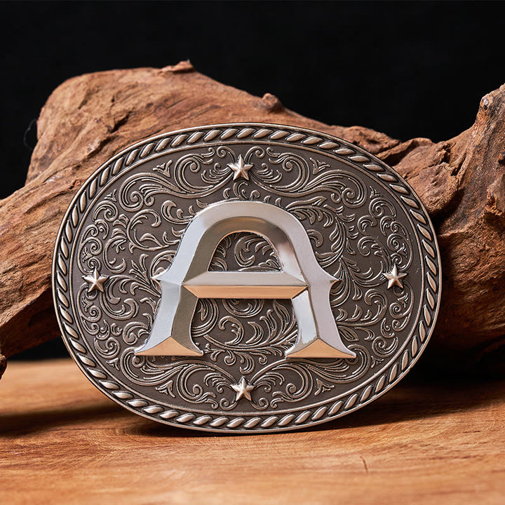 Men's Timeless DIY Initial Letter Silver Buckle Leather Belt - A - Without Belt - image 3