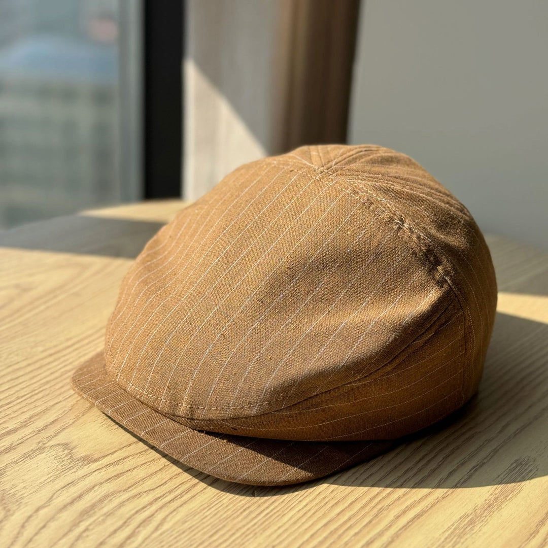 Lightweight Vintage Striped Breathable Beret Hat - Khaki - Adjustable(21 1/4"-23 5/8") - image 0