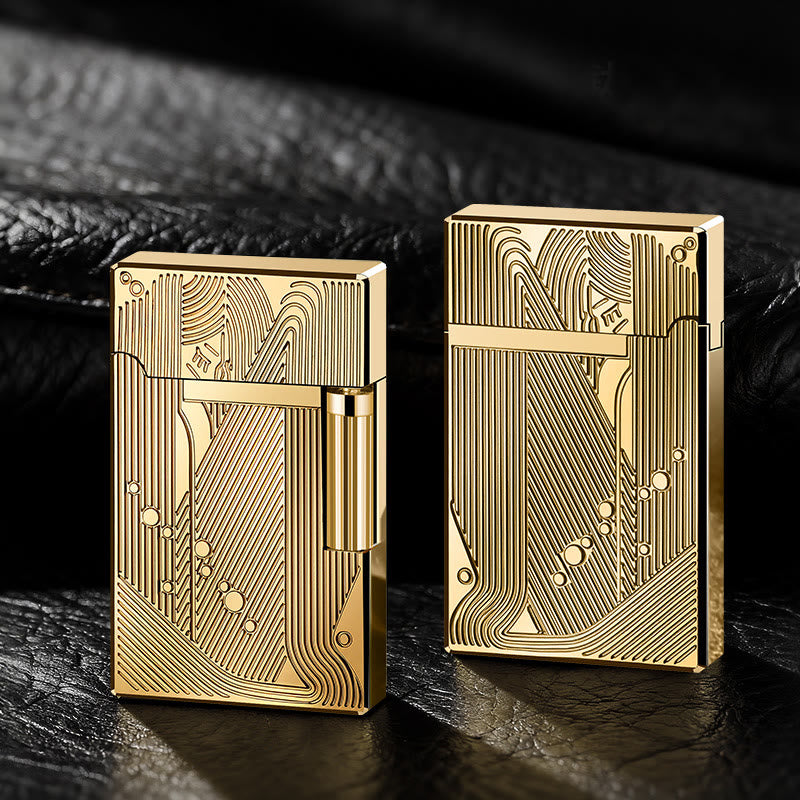 Luxury Line Carving Alloy Butane Lighter - Titanium Gold - image 1