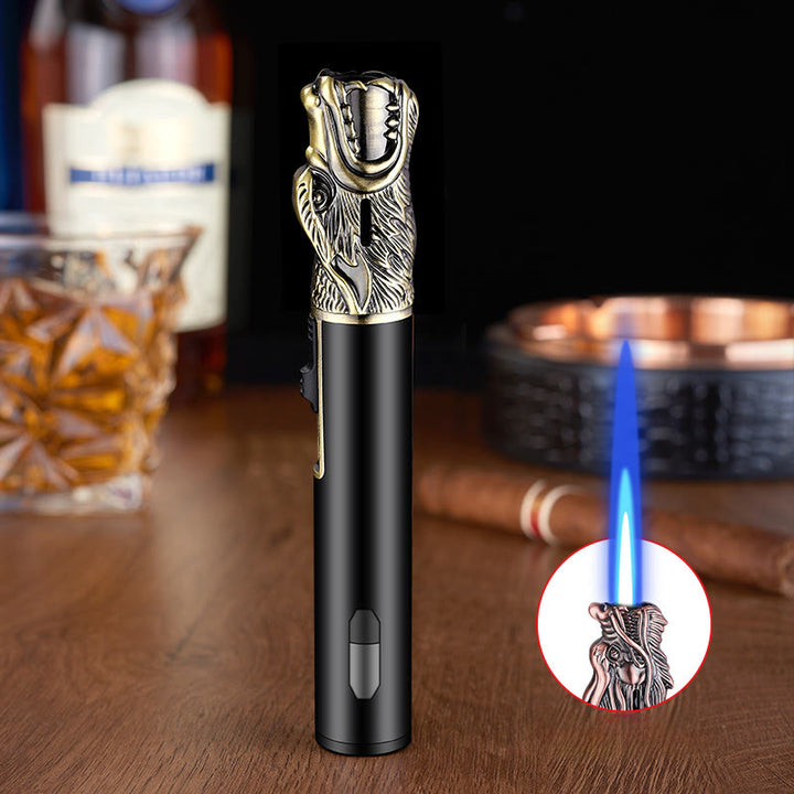 Wolf Head Relief Straight Flame Butane Lighter - Bronze - image 4