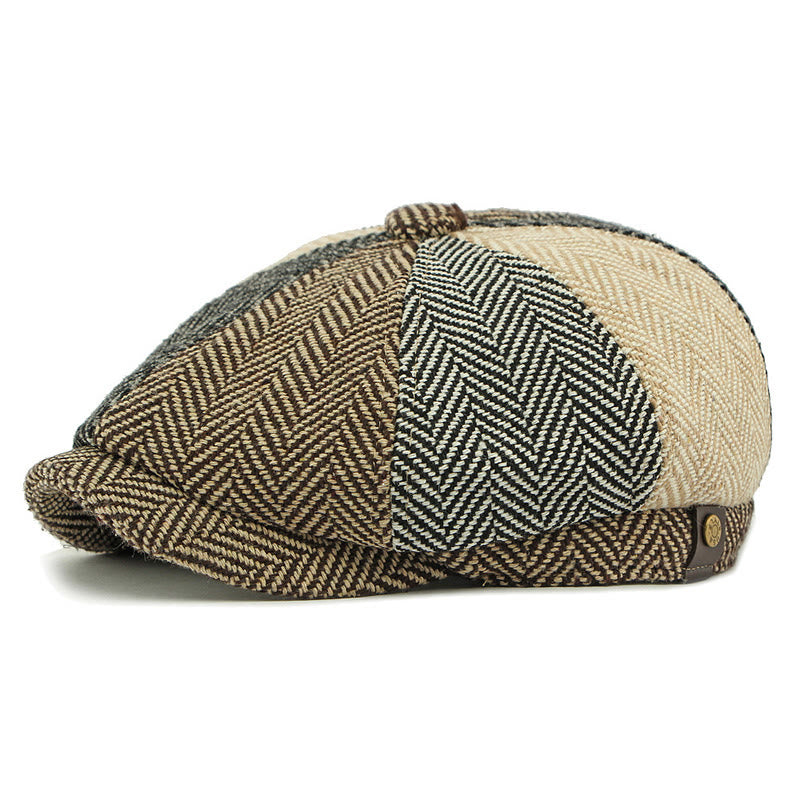 Men's Retro British Style Color Blocked Beret Hat - Color Blocking - Adjustable(21 5/8"-23 5/8") - image 0