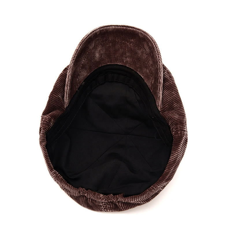 Retro-Inspired Solid Color Corduroy Newsboy Beret Hat - image 7