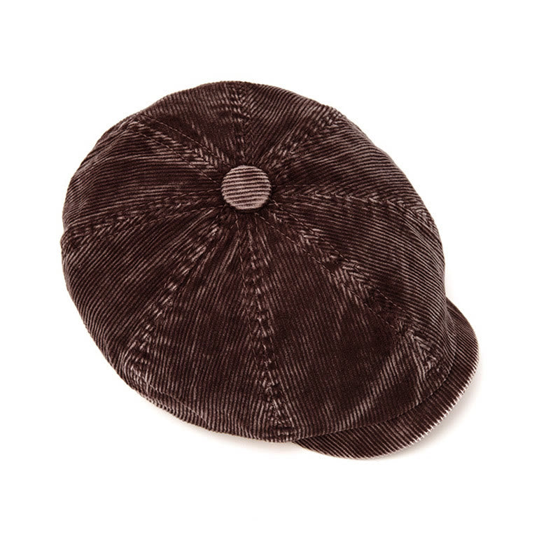 Retro-Inspired Solid Color Corduroy Newsboy Beret Hat - image 5