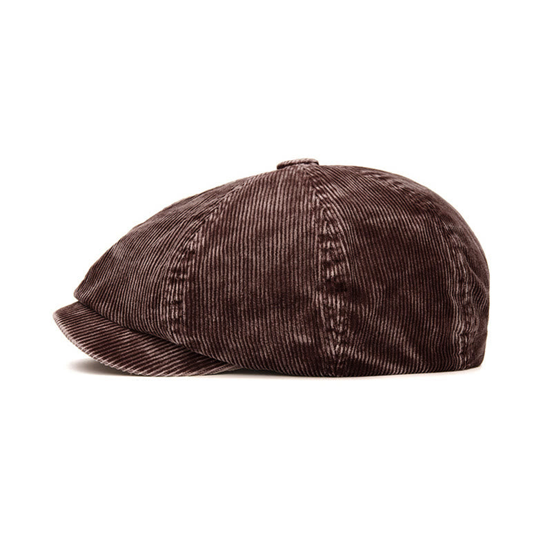 Retro-Inspired Solid Color Corduroy Newsboy Beret Hat - image 4