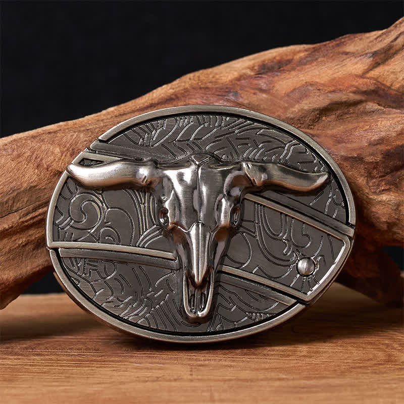Men's DIY Rodeo Bull Hidden Folding Knife Buckle Leather Belt - Longhorn - Without Belt - Not Included Belt - image 0