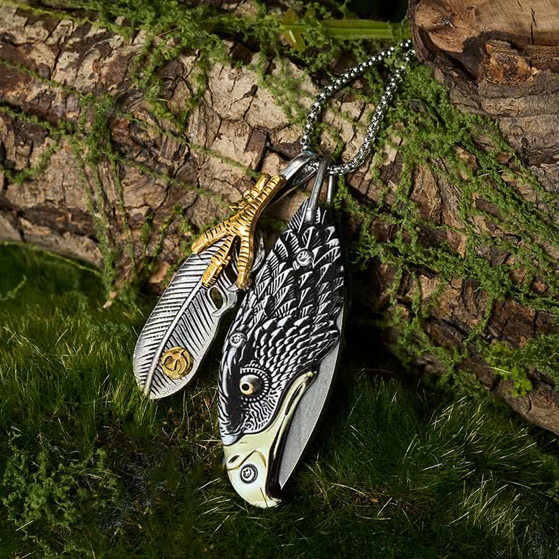 Eagle & Claw Feather Mini Tool Folding Knife Necklace - image 5