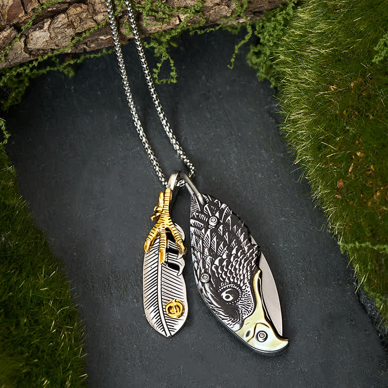 Eagle & Claw Feather Mini Tool Folding Knife Necklace - image 2