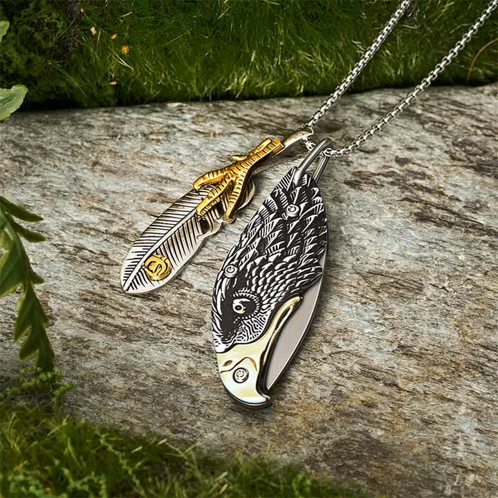 Eagle & Claw Feather Mini Tool Folding Knife Necklace - image 7