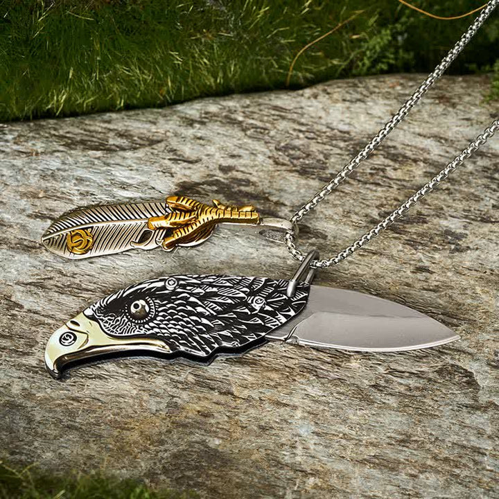 Eagle & Claw Feather Mini Tool Folding Knife Necklace - image 6