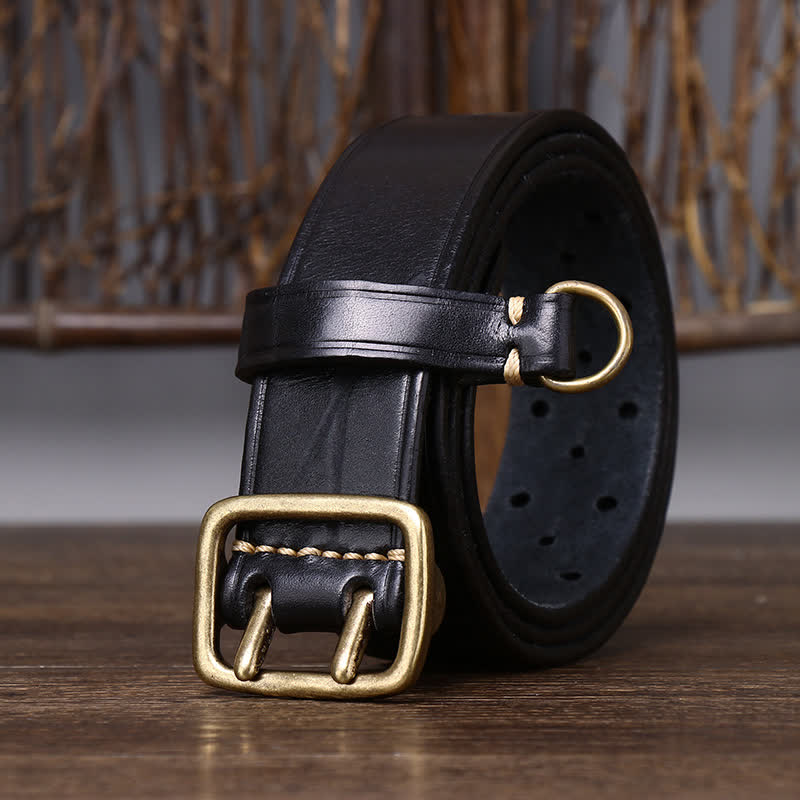 Rugged Style Double Prong Workwear Leather Belt - Black - 44 - image 12