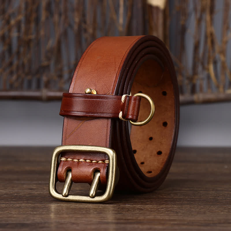 Rugged Style Double Prong Workwear Leather Belt - Orange - 44 - image 9