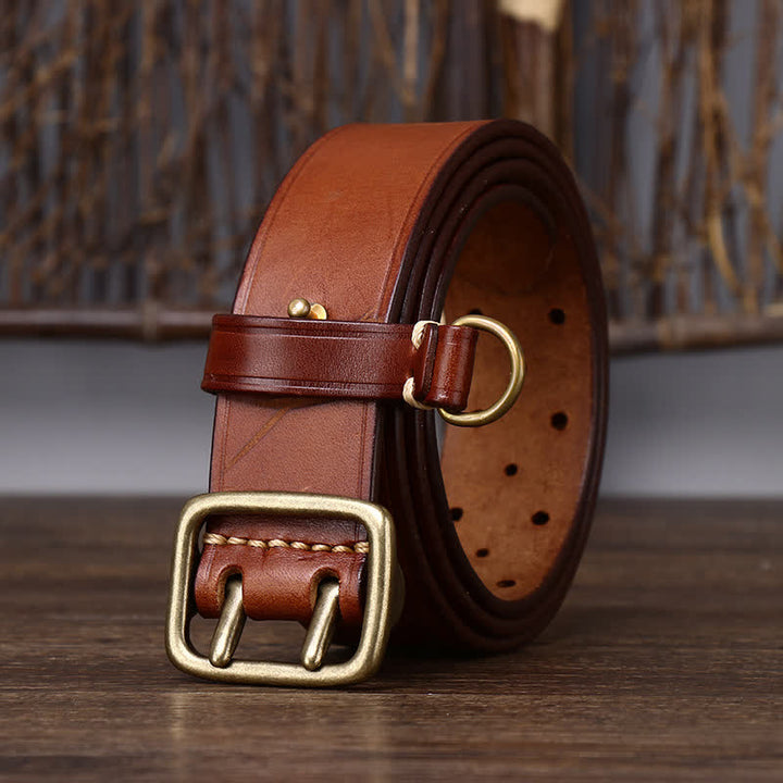 Rugged Style Double Prong Workwear Leather Belt - Orange - 44 - image 9