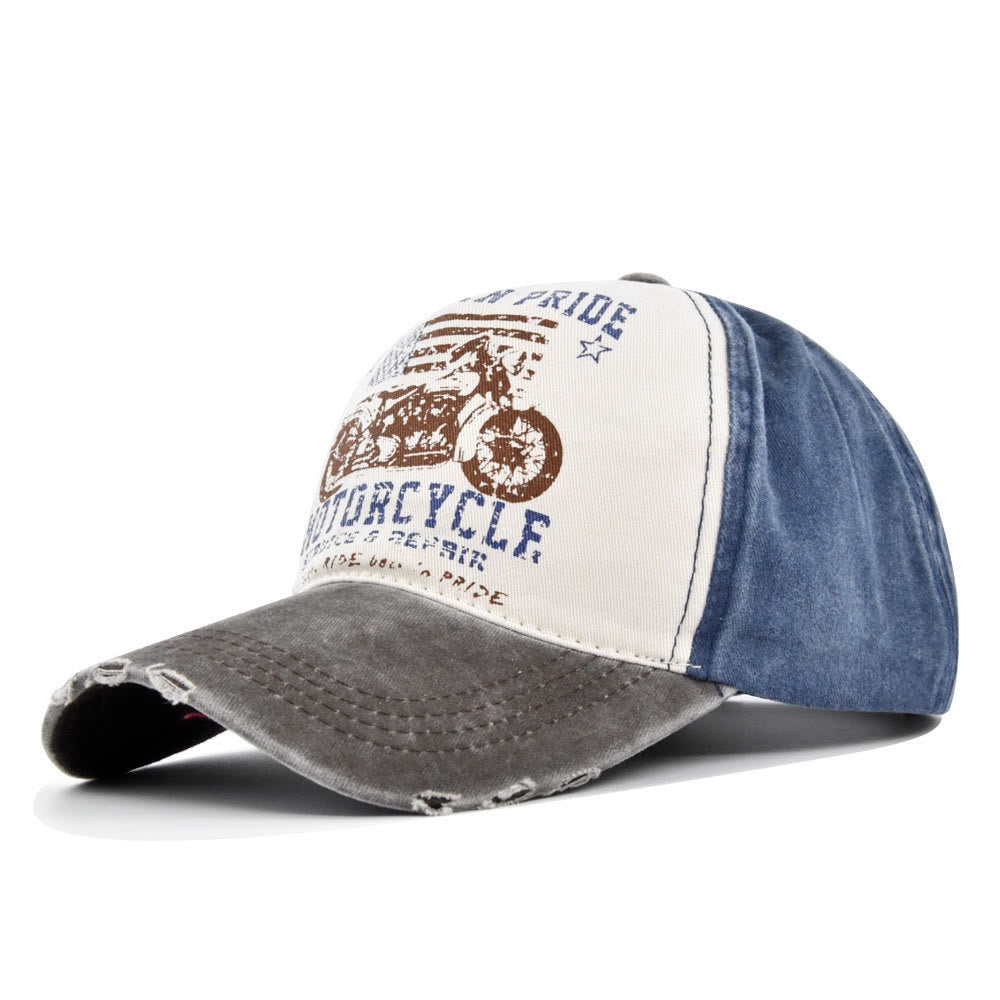 Vintage-style Motorcycle Print Color-block Baseball Cap - Style #1 - Adjustable (21 1/4''-23 5/8") - image 0