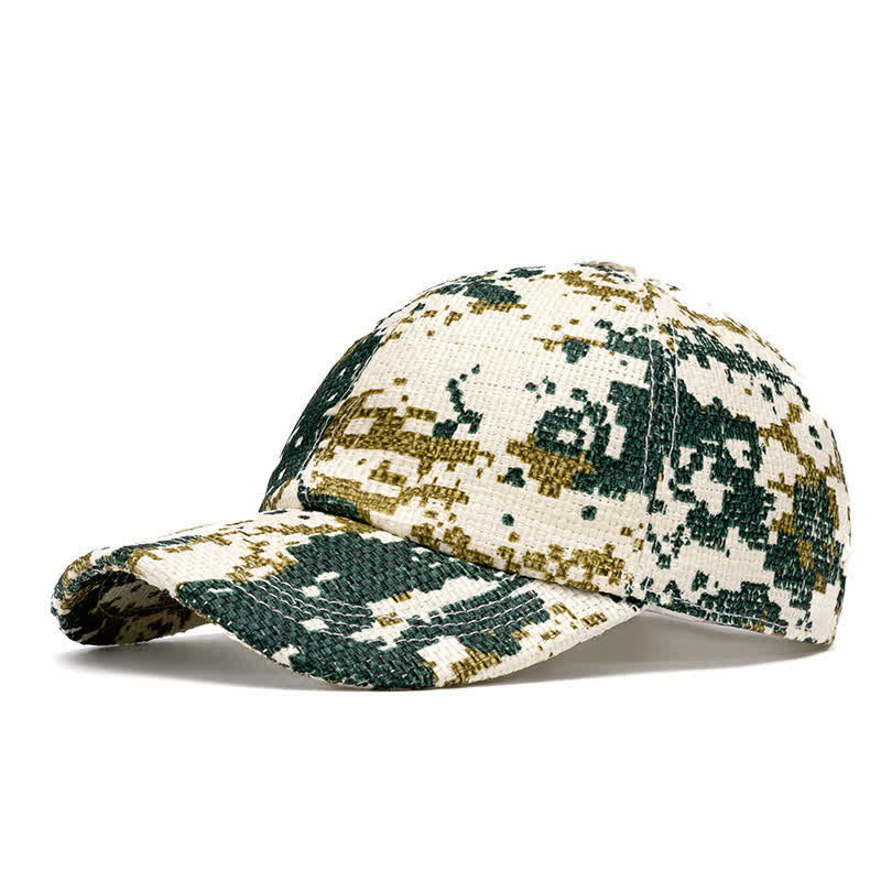Summer Cool Natural Hue Straw Woven Baseball Cap - Green Camouflage - Adjustable (22"-24") - image 11