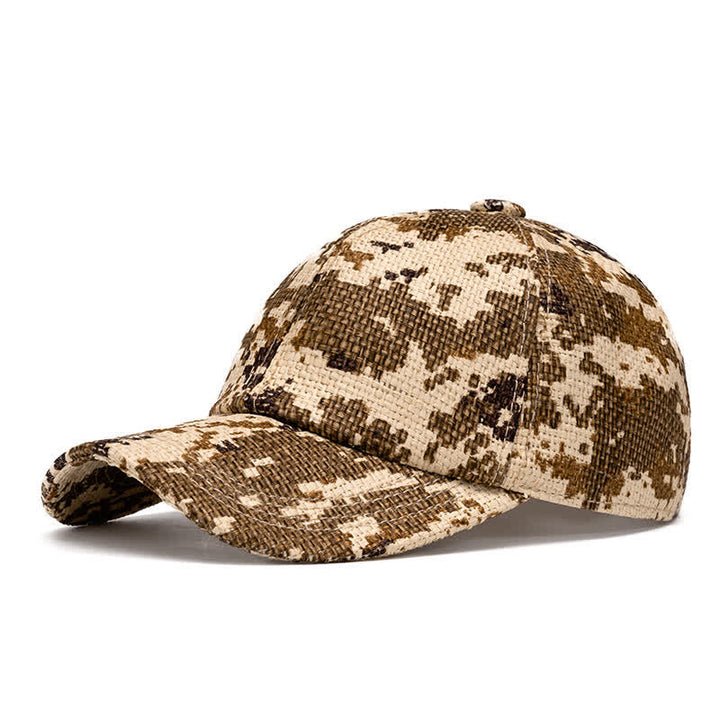 Summer Cool Natural Hue Straw Woven Baseball Cap - Yellow Camouflage - Adjustable (22"-24") - image 10