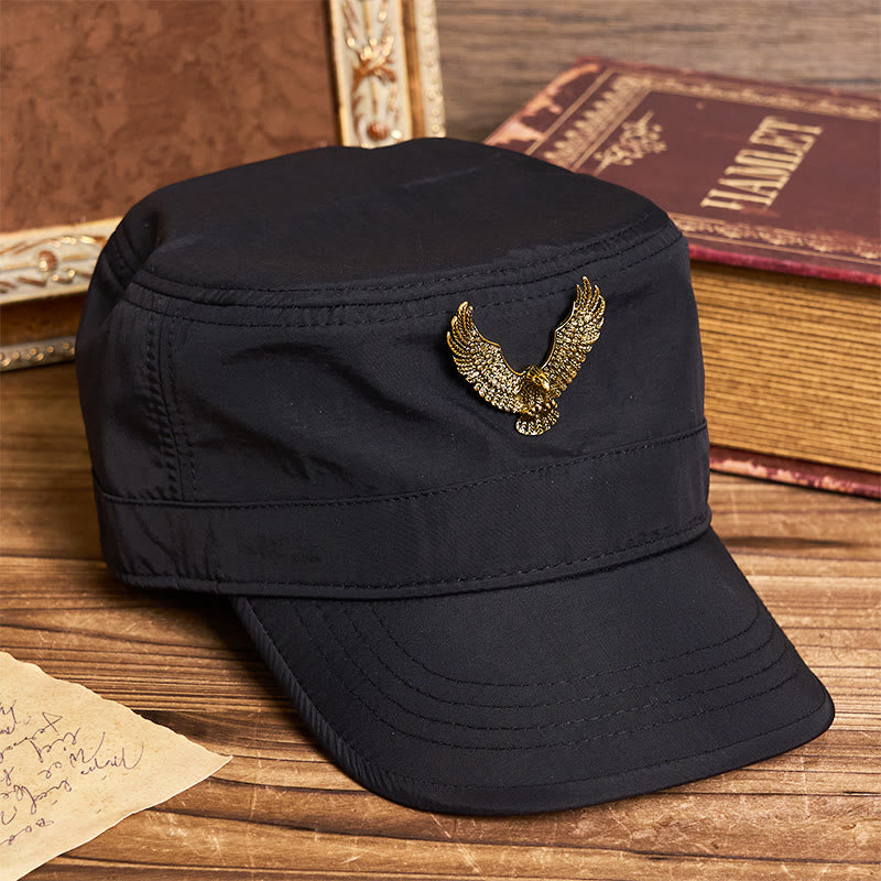 Men's Vintage Eagle-patch Flat-top Beret Hat - Golden - 23 5/8" - image 0