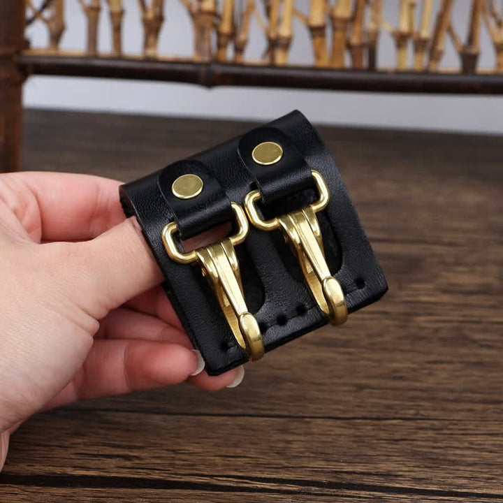 Double Metal Hooks Belt Loop Leather Key Holder - Black - image 0
